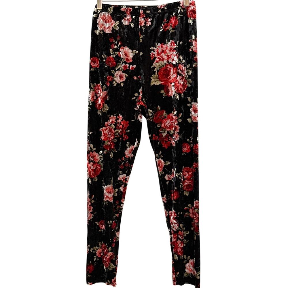 Ashley Blue Women's Black Red Pink Floral Shiny Velvet Leggings Size 3X